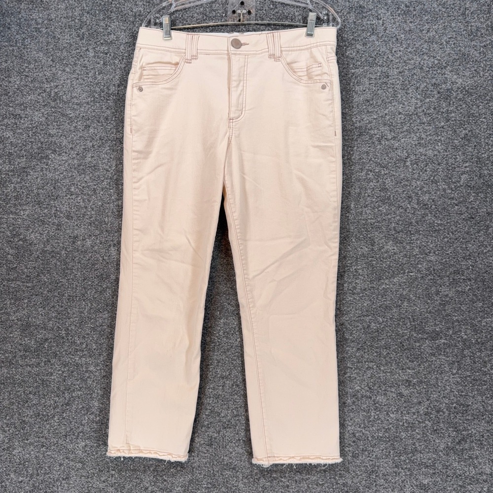Democracy Pants Women 10 Pink Ab Technology Raw Hem Frayed Stretch Casual Ankle